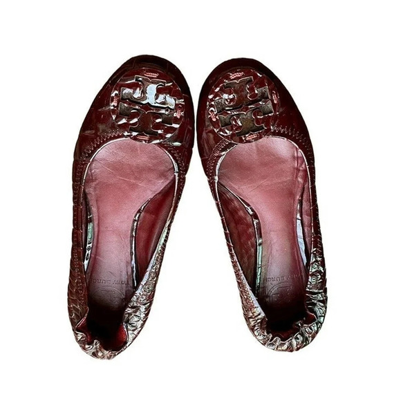 Tory Burch Minnie Travel Ballet Leather Burgundy Womens Casual US 6 M Slip Ons - Picture 3 of 12
